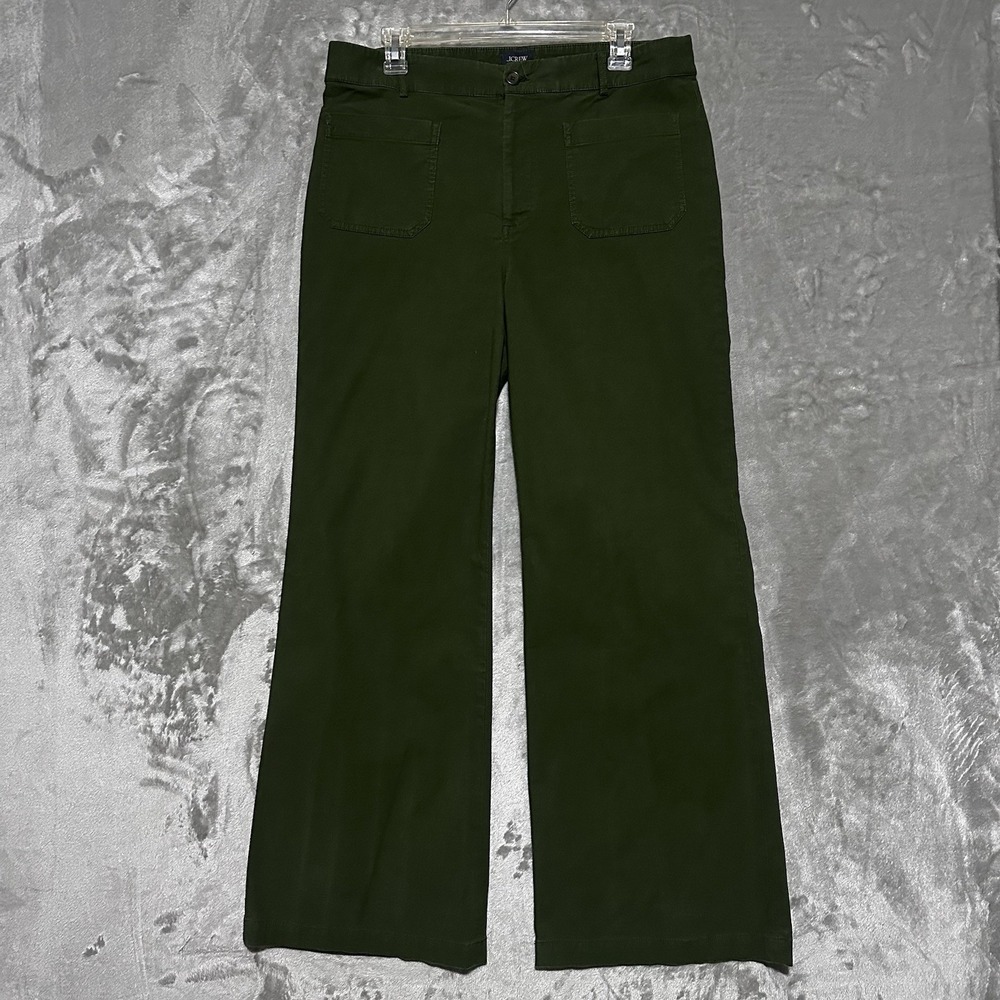 J Crew Lizzie Wide Leg Pants Womens 31 Dark Green Patch Pocket High Rise Canvas
